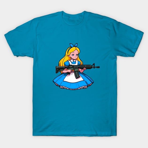 Tactical Wonderland Odyssey Tee: A Unique Twist on Alice's Journey T-Shirt by Rawlifegraphic